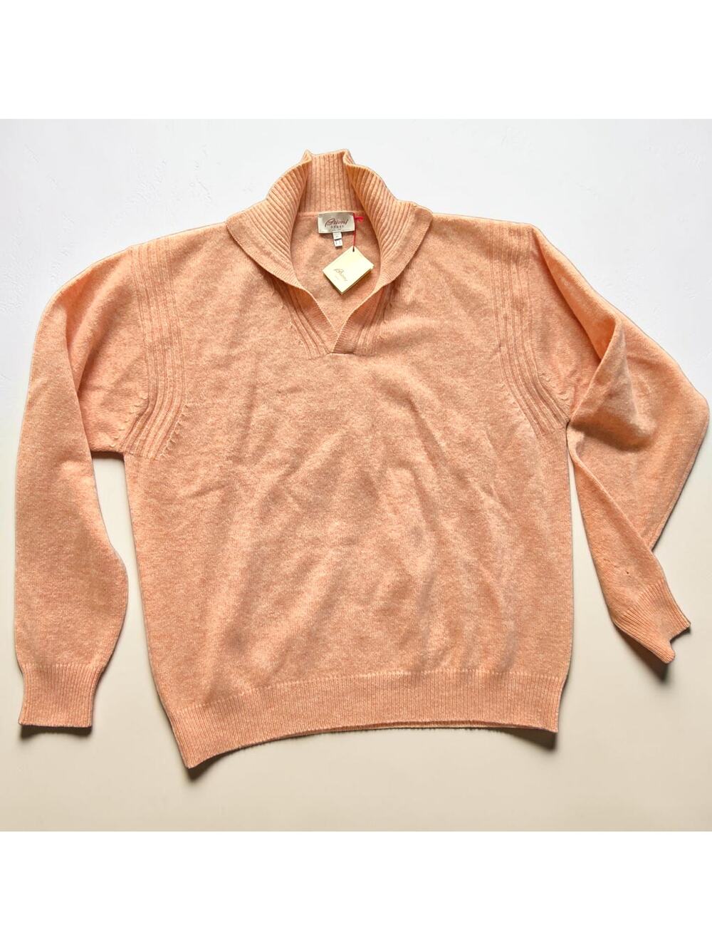 Brioni Sport Sweater L 100% Wool Peach Apricot Made Italy NOS Tag Luxury Knit